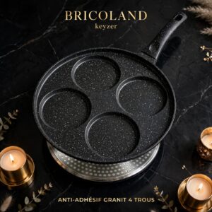Poêle 4 Trous Façon Pierre - BRICOLAND Keyzer | Anti-Adhésive Granit Sans PFOA - Tous Feux dont Induction